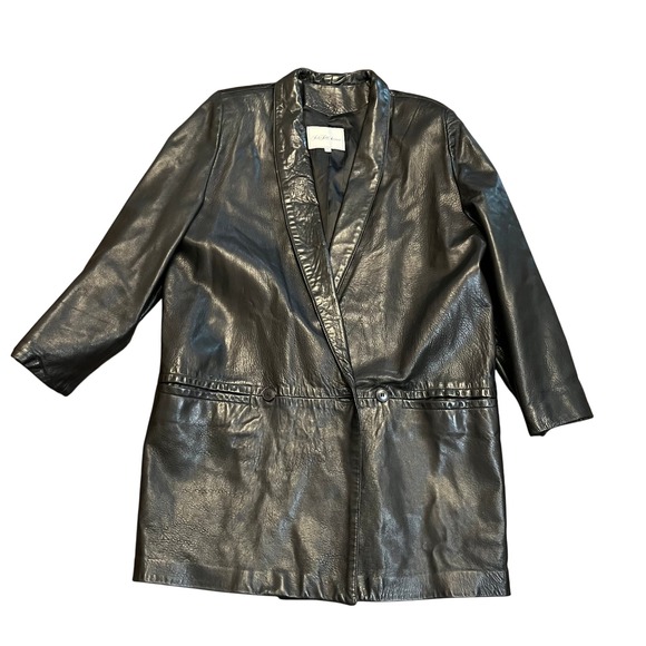 Vintage Saks Fifth Avenue Black Leather Coat Blazer Jacket Womens Size 12‎ - Picture 8 of 16